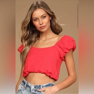 Feelin' Sweet Coral Red Puff Sleeve
Crop Top